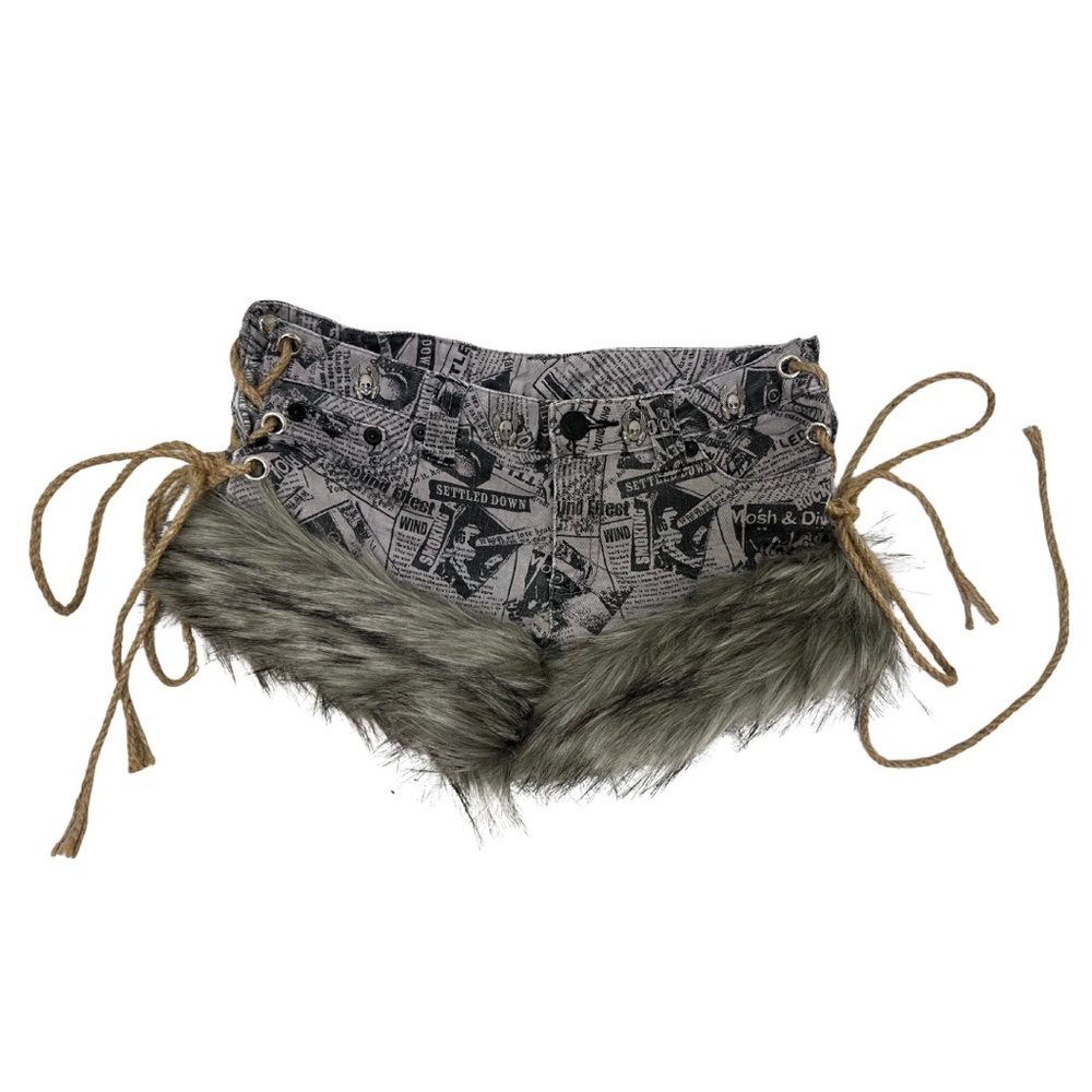 Reworked Faux Fur Trimmed Lace-Up Shorts